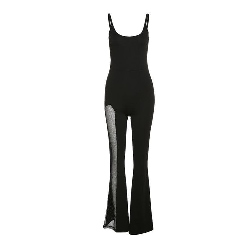 Sleeveless mesh flared jumpsuit