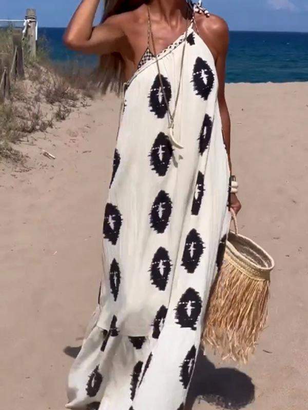 Casual Resort Print Off-Shoulder Long Dress