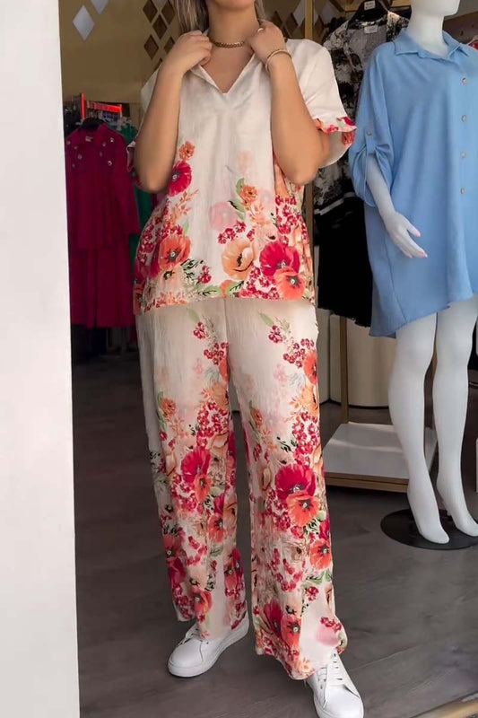 Women's Casual Floral Print Two-Piece Set