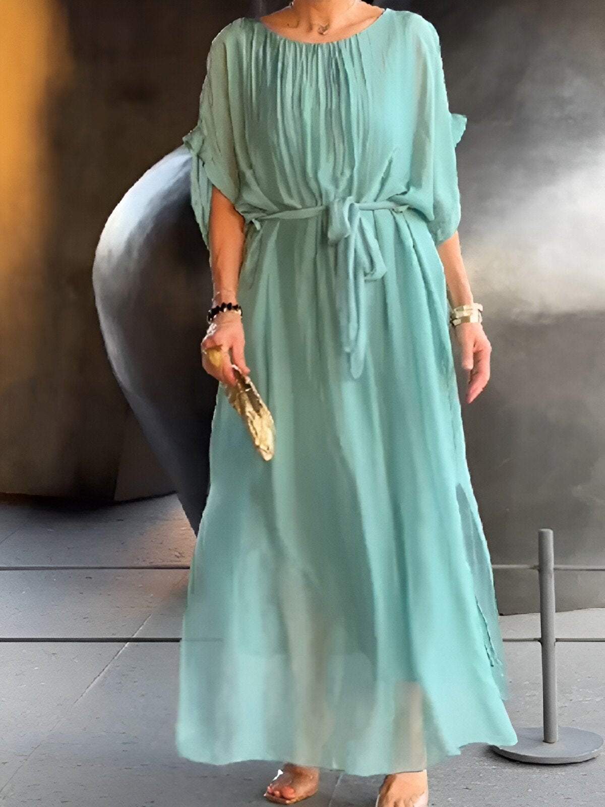 chiffon tie-waist long dress