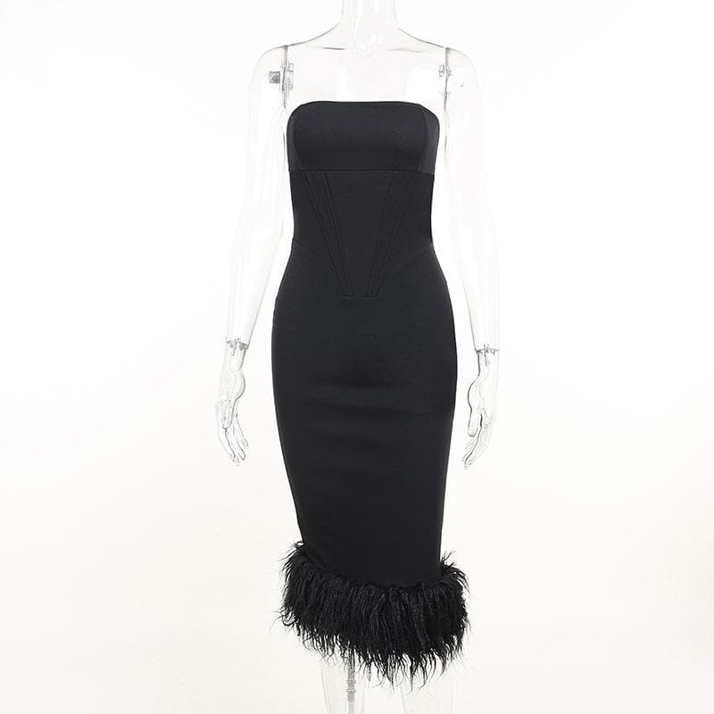 Sleeveless solid feather backless tube dress