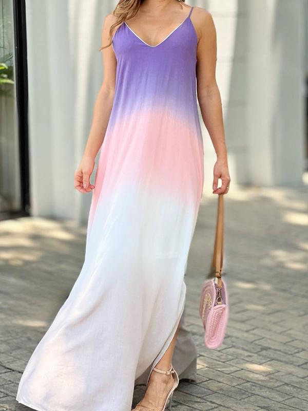 casual V-neck suspender gradient long skirt