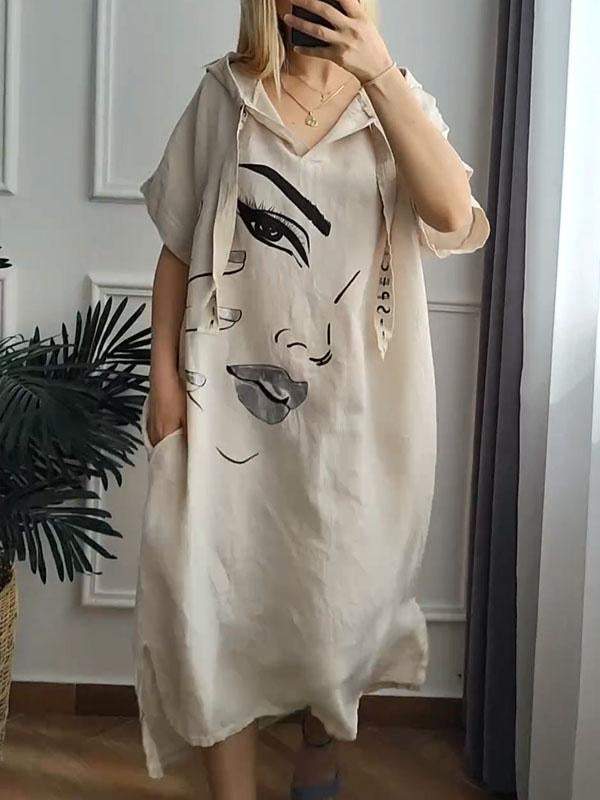 cotton and linen special hot silver printed dress