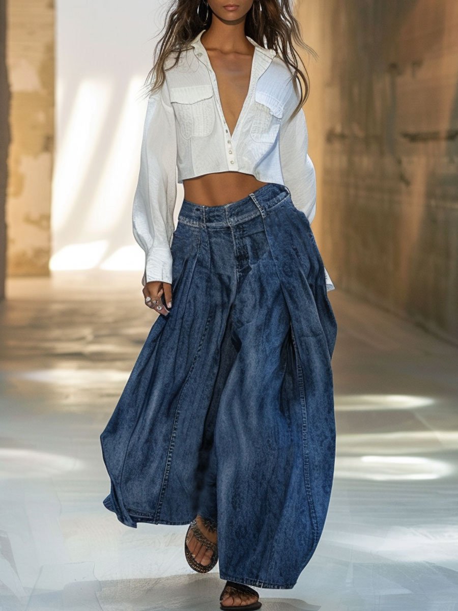 Casual Loose Retro Denim Skirt