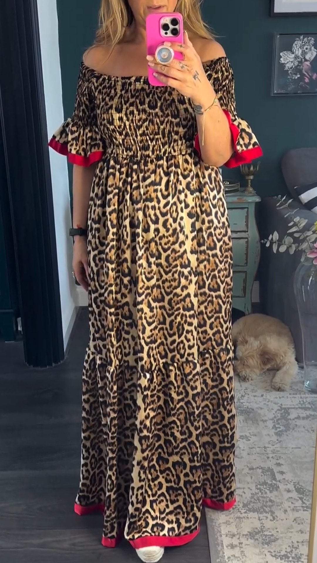 Women's One Shoulder Leopard Print Short Sleeve Dress