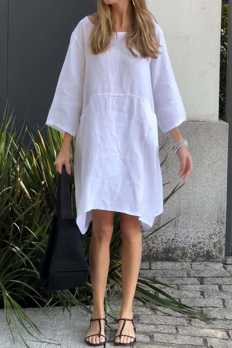 solid color cotton and linen dress