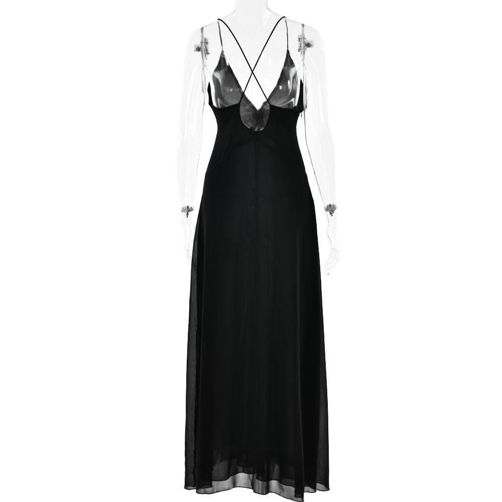 Flower applique v neck ruched zip-up cross back maxi dress