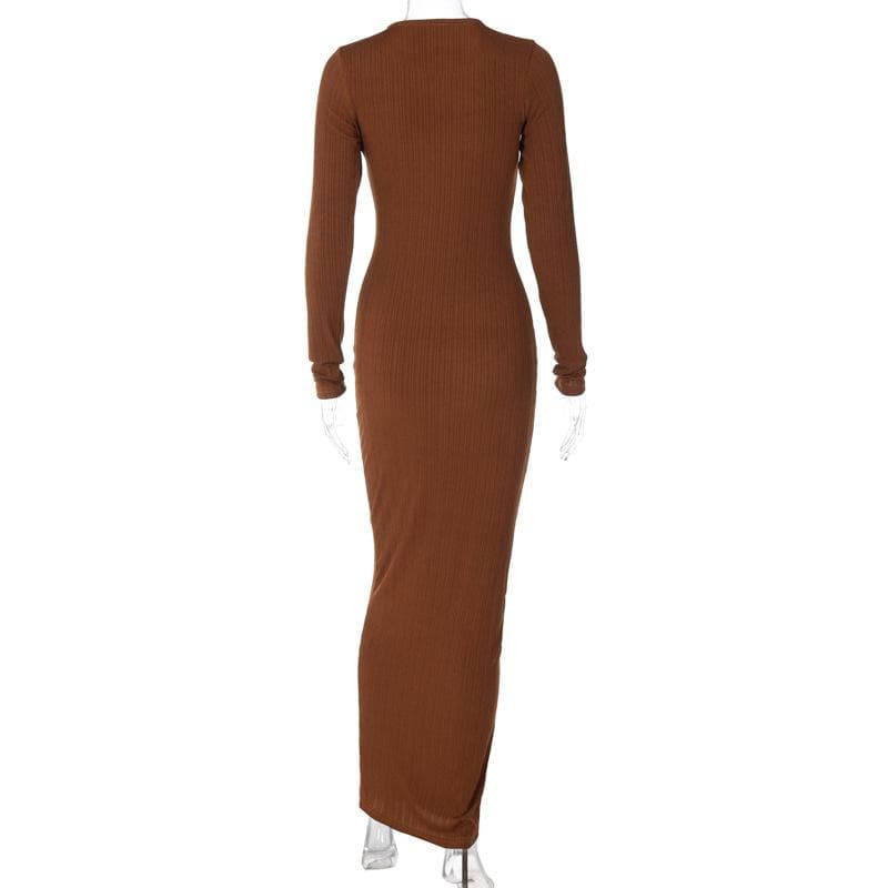 Long sleeve solid round neck maxi dress