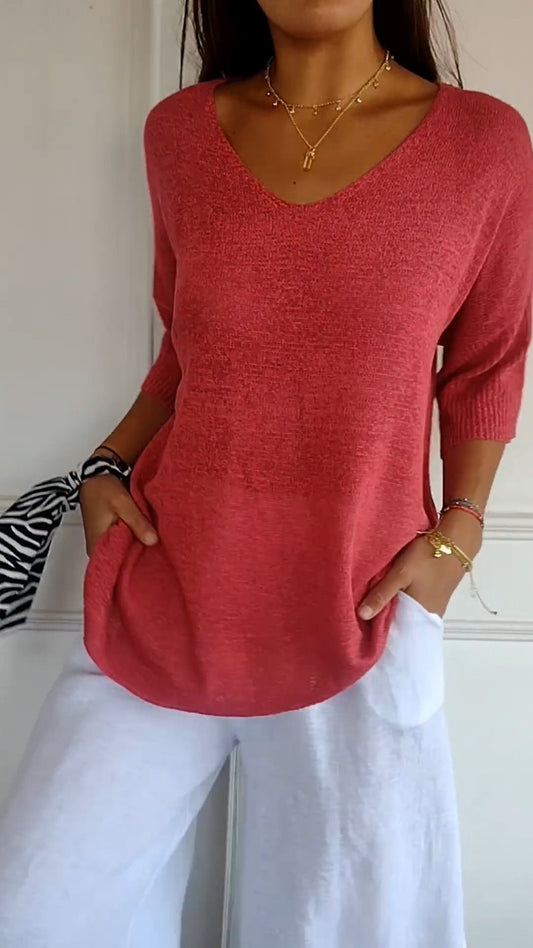 Ivyshape | Women's Plain-Colored Knitted Top With V-Neck Line