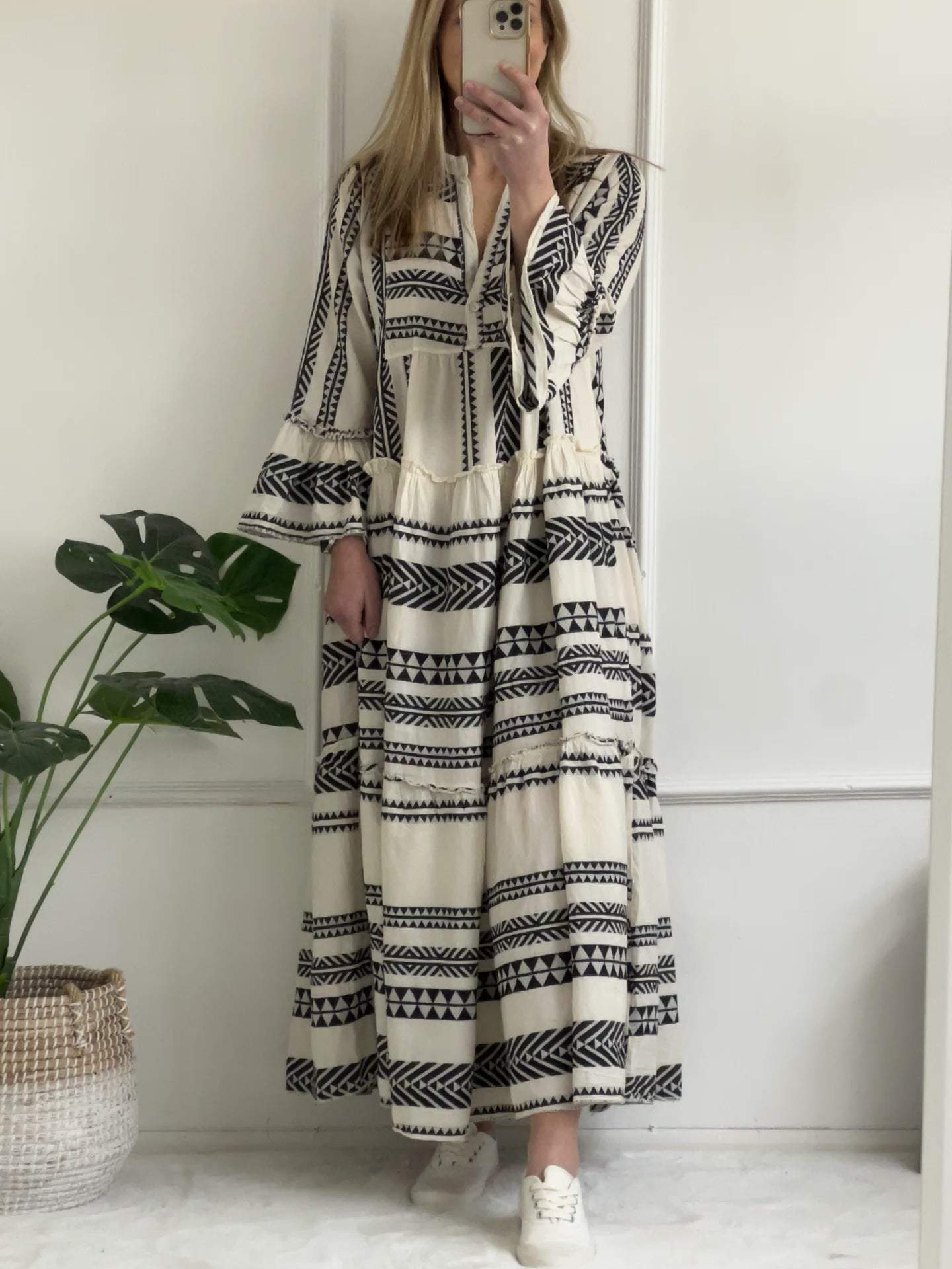 Casual V-neck Striped Loose Dress