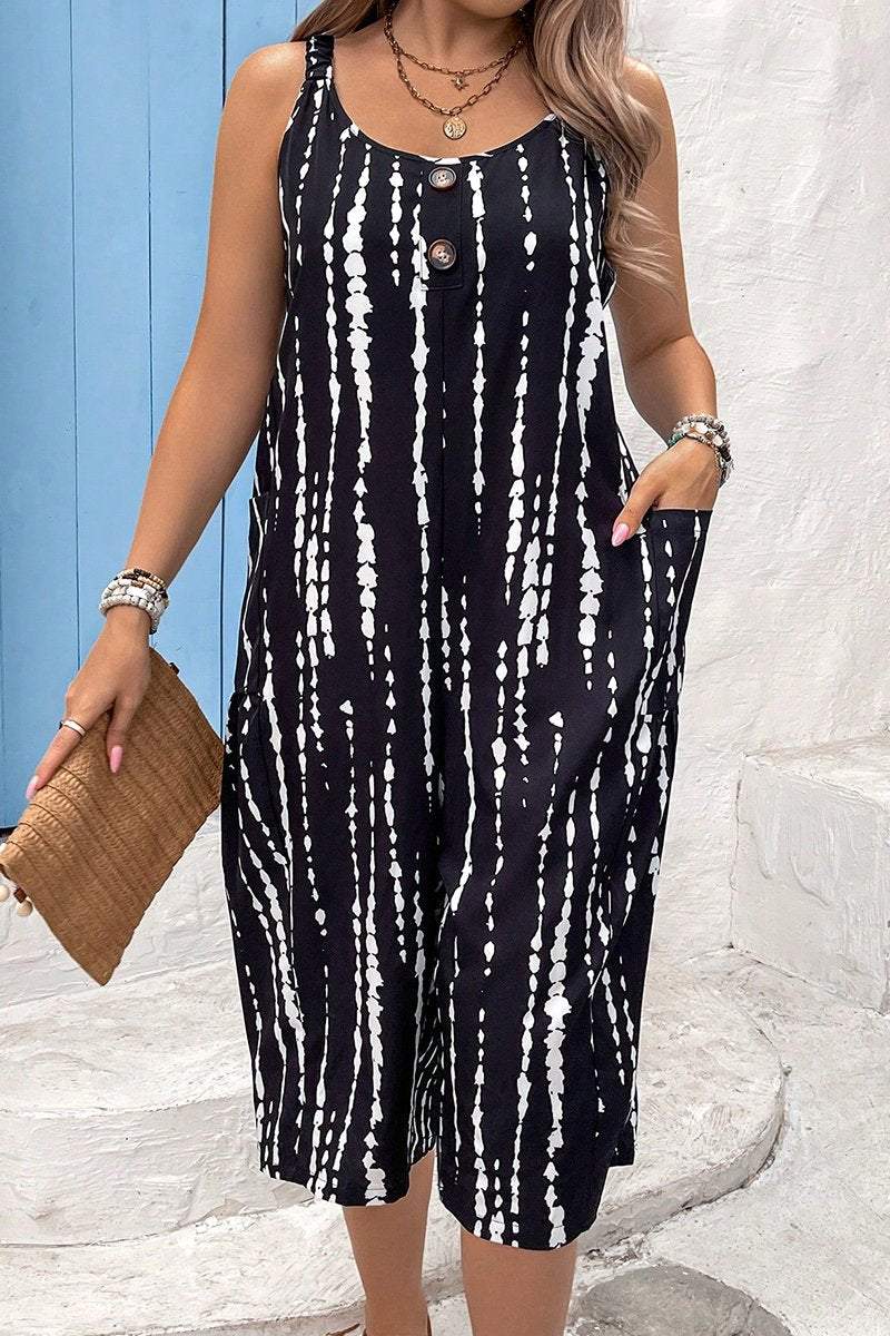 Women's Striped Tie-Dye Printed Jumpsuit With Pockets, Vacation & Casual