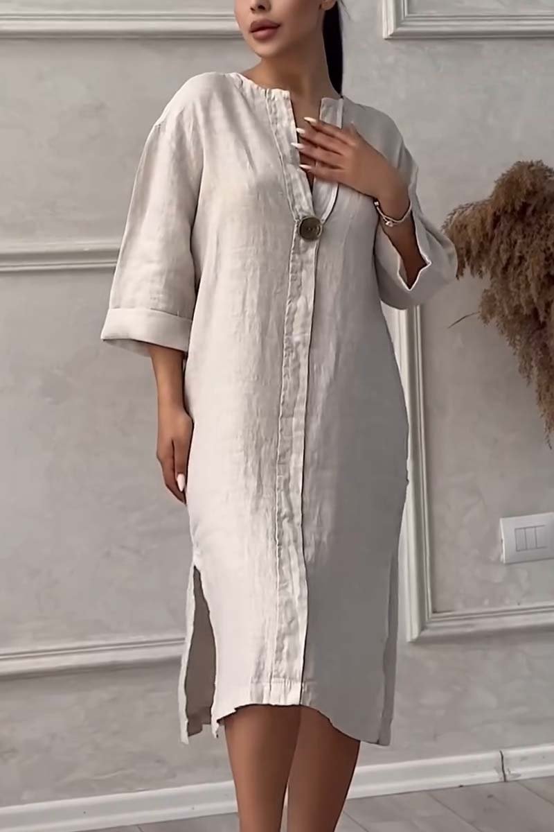 buttoned cotton and linen dress