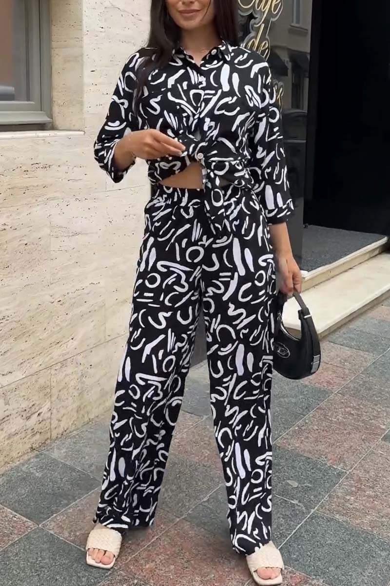 Women's casual printed shirt and trousers two-piece set