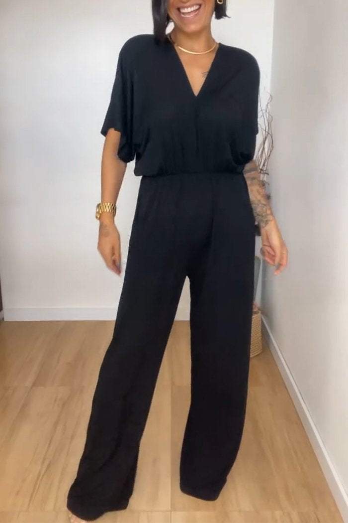 V-neck Short-sleeved Jumpsuit