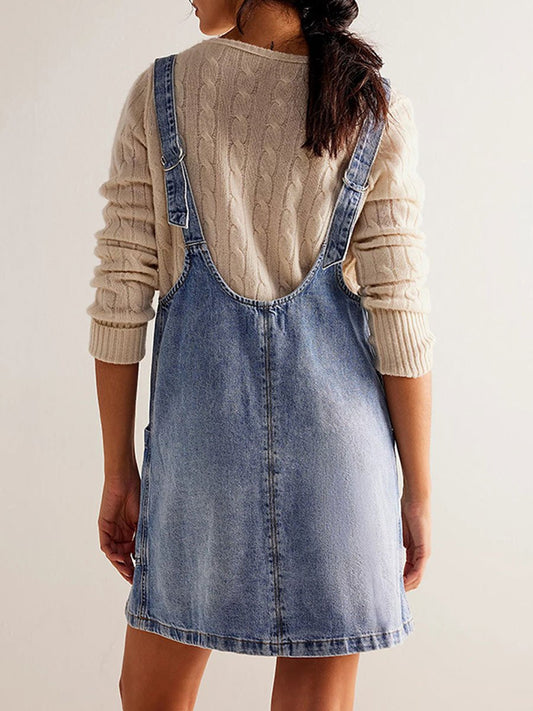 V-Neck Loose Casual Pocket Denim Sleeveless Mini Dress