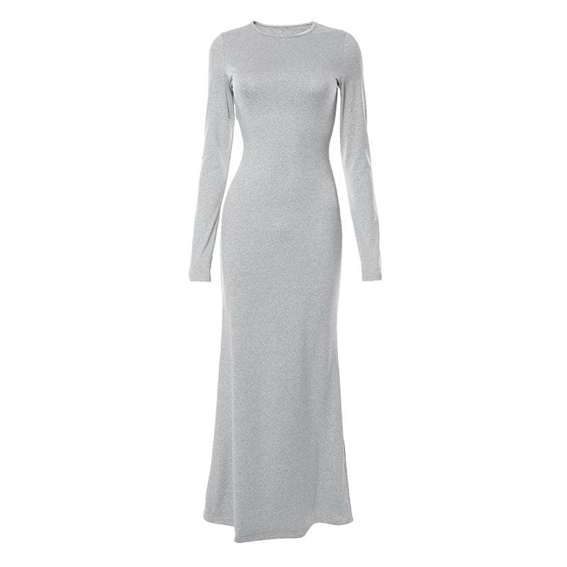 Solid long sleeve crewneck maxi dress