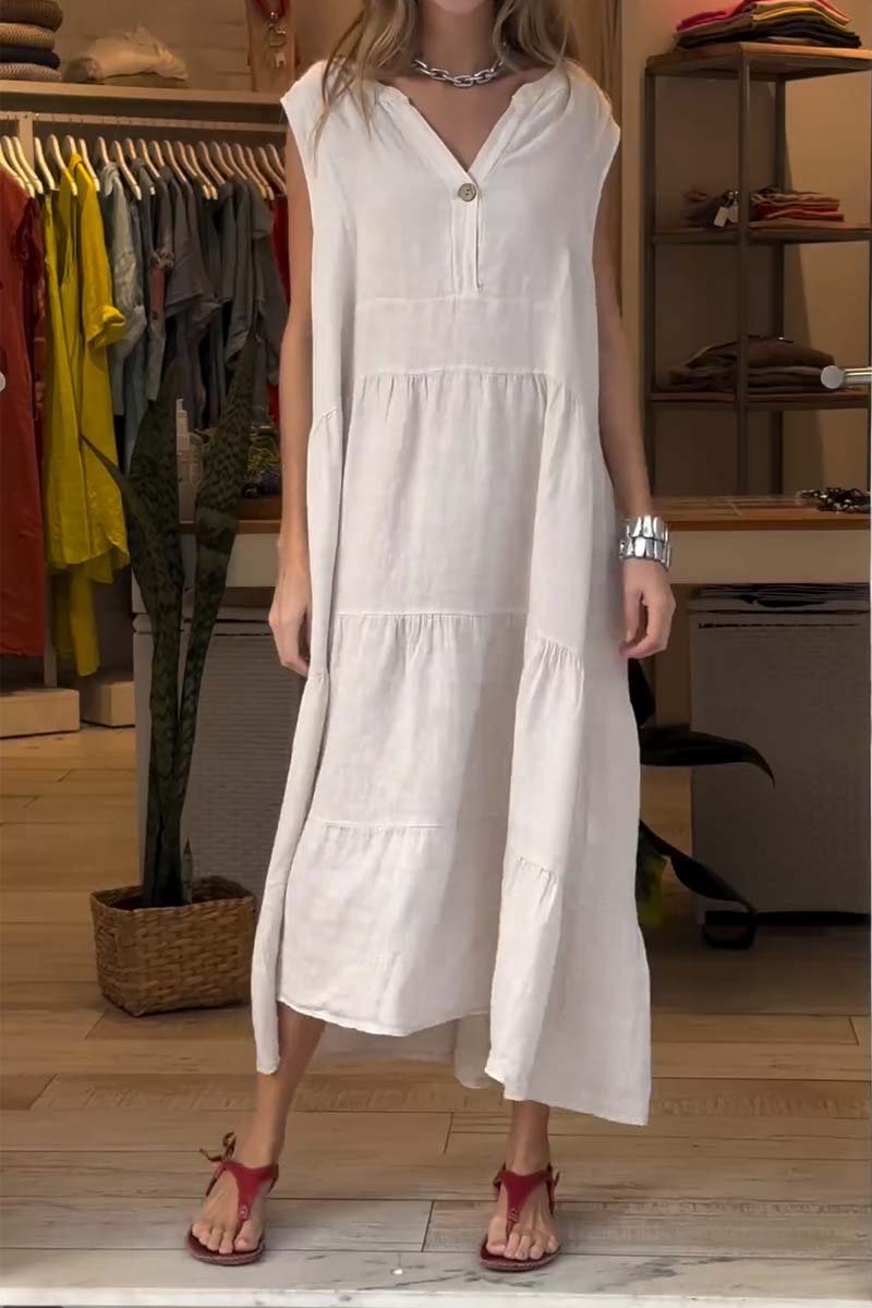 cotton and linen half button dress