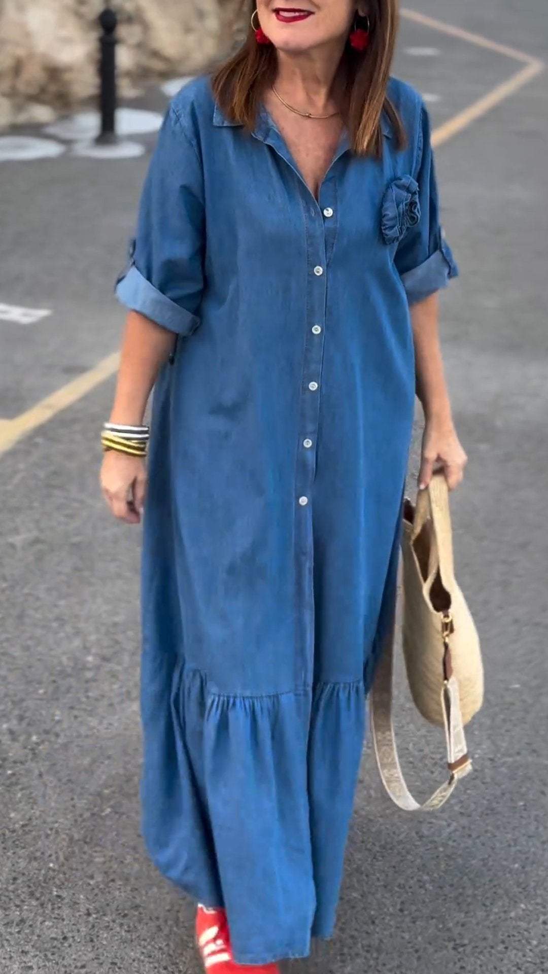 Casual Lapel Single Breasted Denim Dress