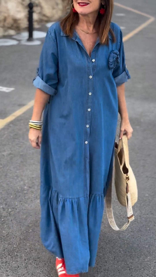 Casual Lapel Single Breasted Denim Dress