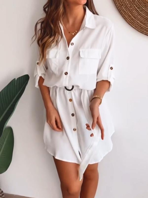 Casual Single Breasted Shirt Short Dress