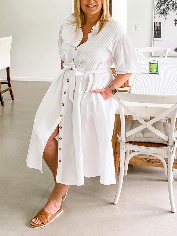 Casual Solid Color Shirt Dress