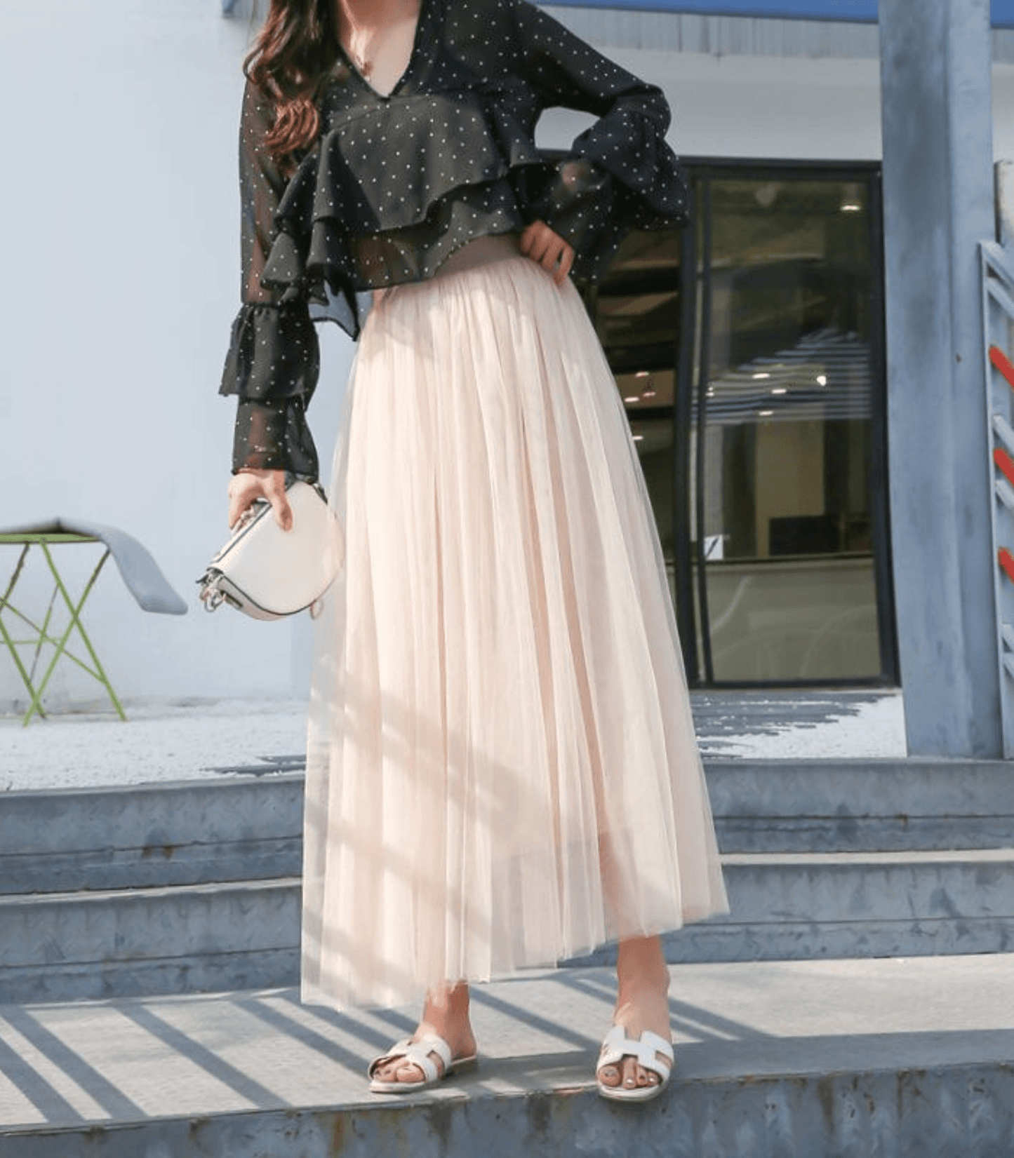 Ankle-length skirt with high waist