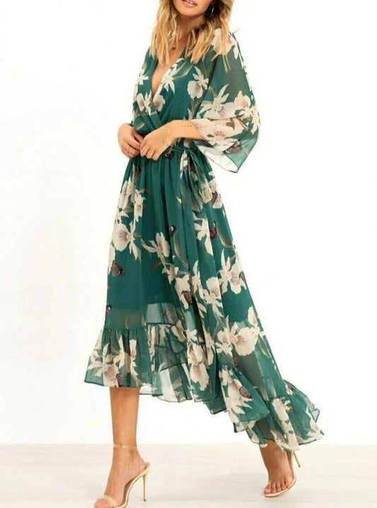 Ivyshape | Women's Chic Flowy Maxi Dress Green