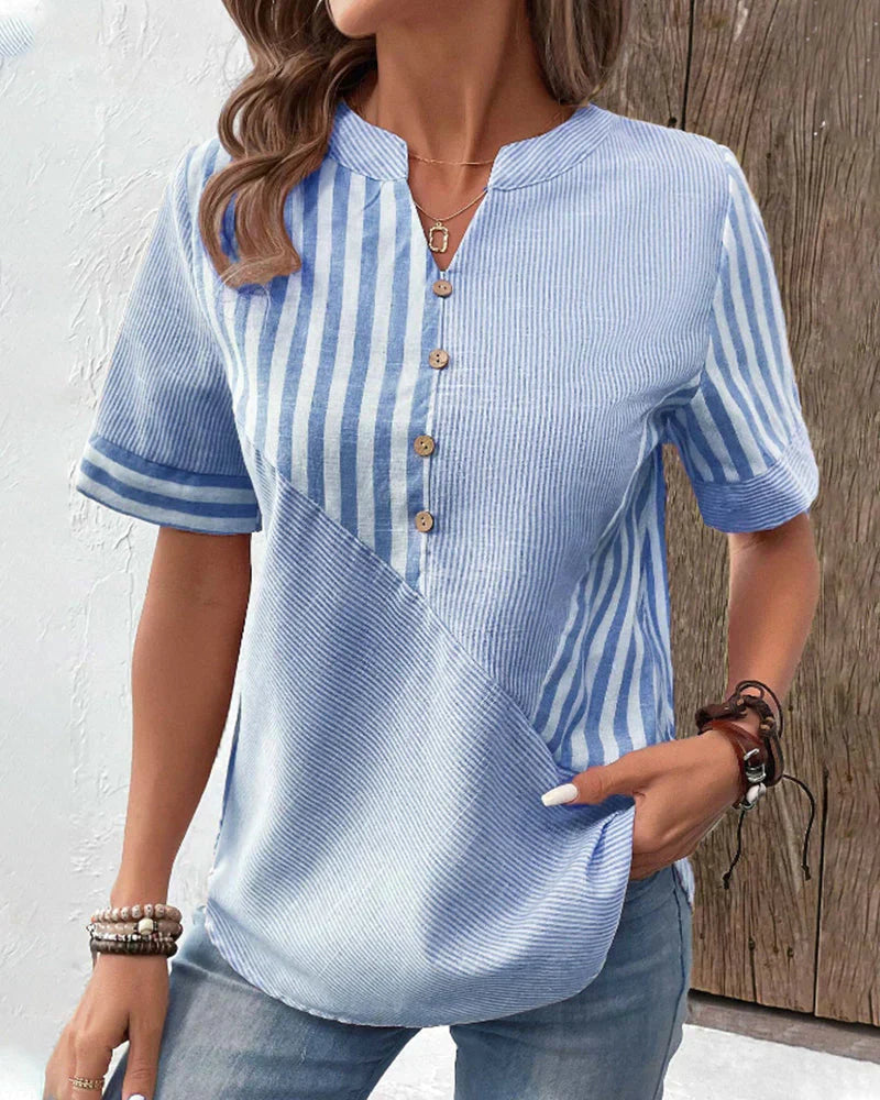 Ivyshape | Women's Semi Collared Top Stripes Accent