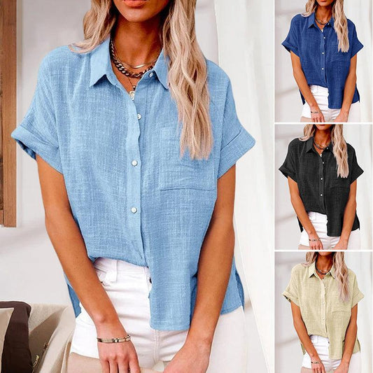 Casual Linen Short Sleeve Blouse