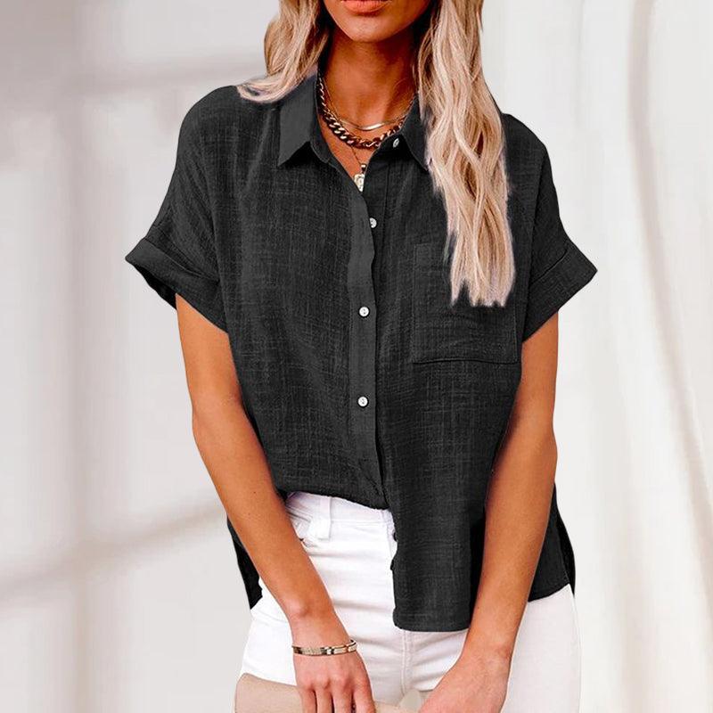 Casual Linen Short Sleeve Blouse