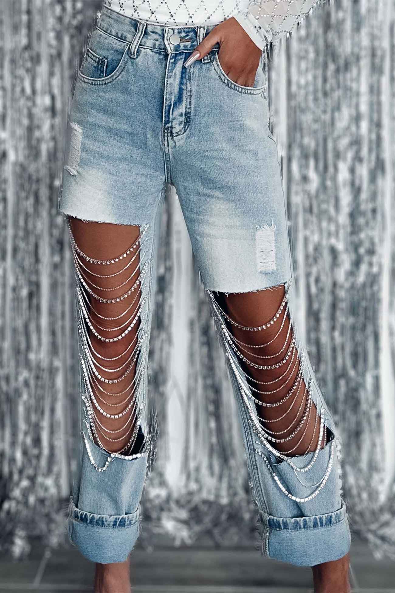 Chain Ripped Jeans