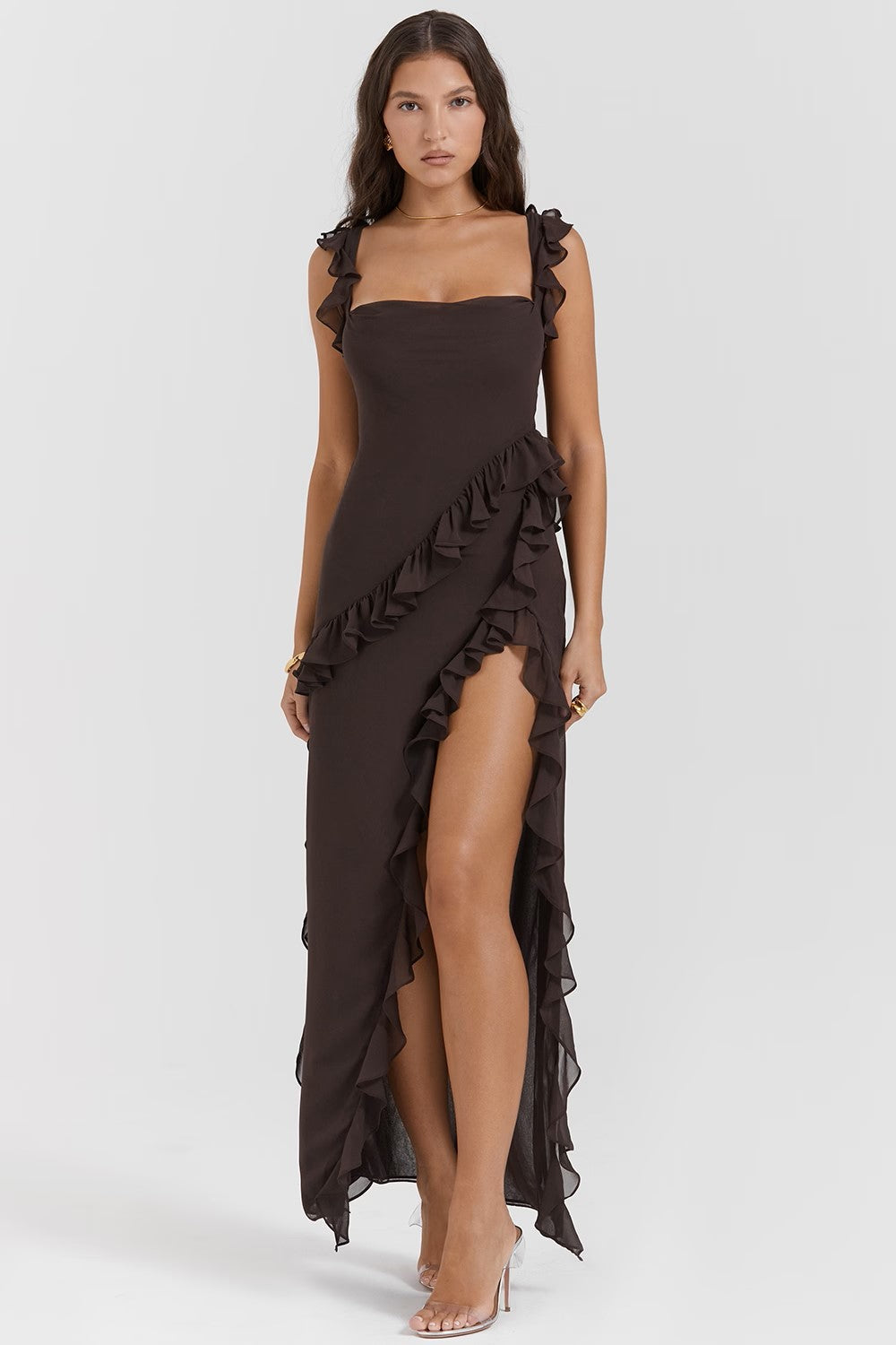 Ivyshape | Women's Stylish High Slit Dress Ruffle