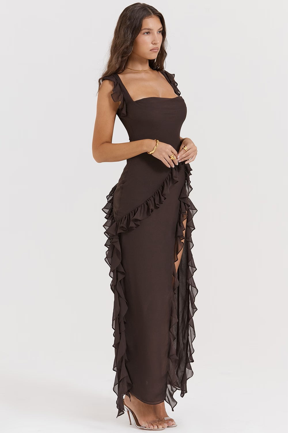 Ivyshape | Women's Stylish High Slit Dress Ruffle