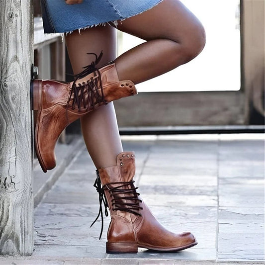 Ivyshape | Luxe Leather Lace-Up Boots