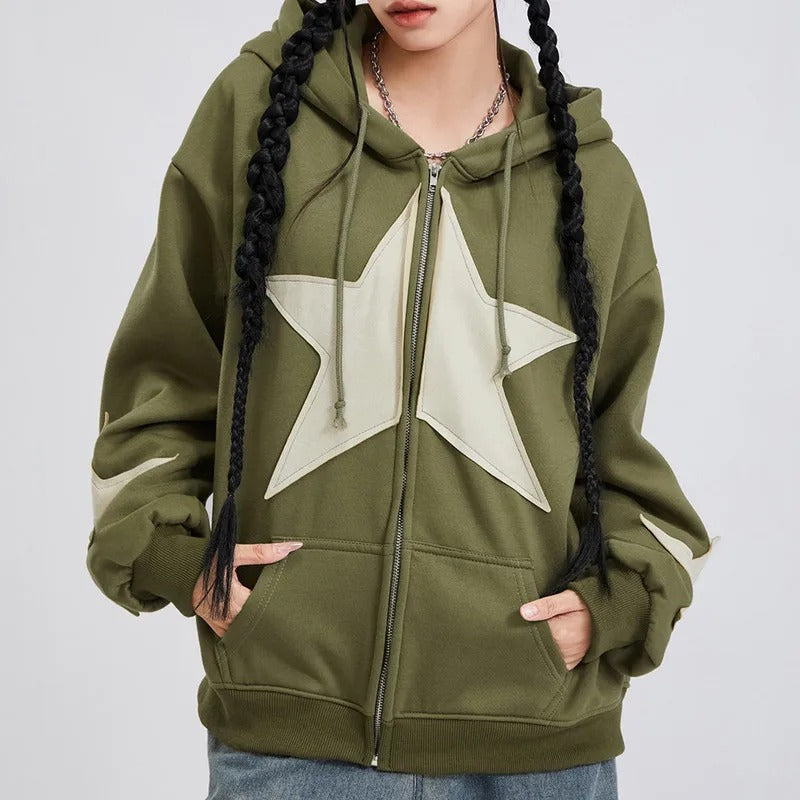 Ivyshape | Sweat Jacket with Hood with Star Print for Women