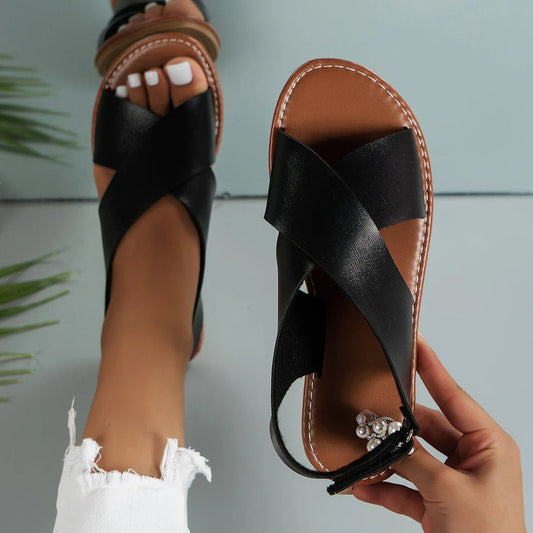 Ivyshape | Women's Leather Sandals with Buckle