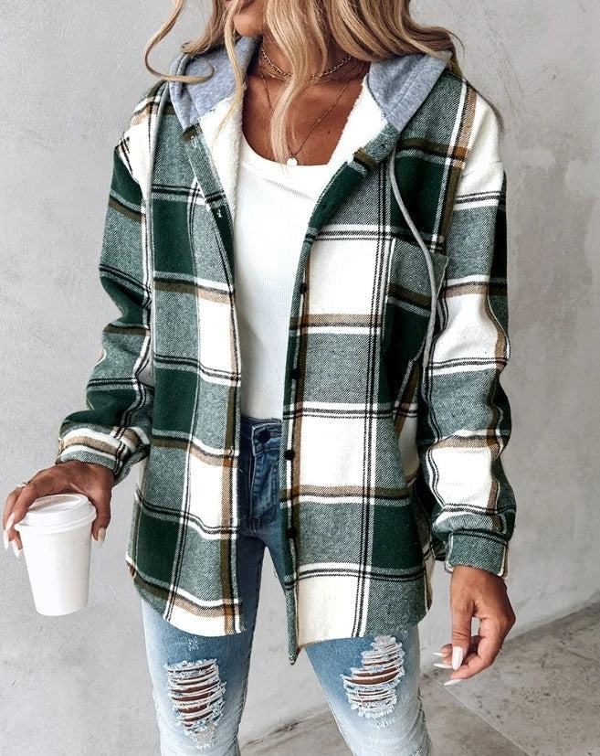 Ivyshape | Warm Plaid Jacket with Hood