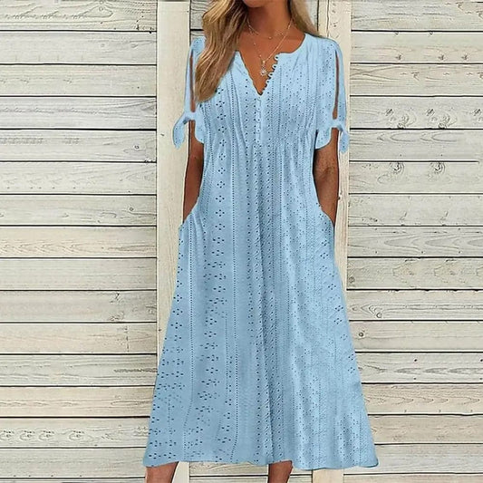 Summer Casual Midi Dress with Short Sleeves | Perfect for Casual Days