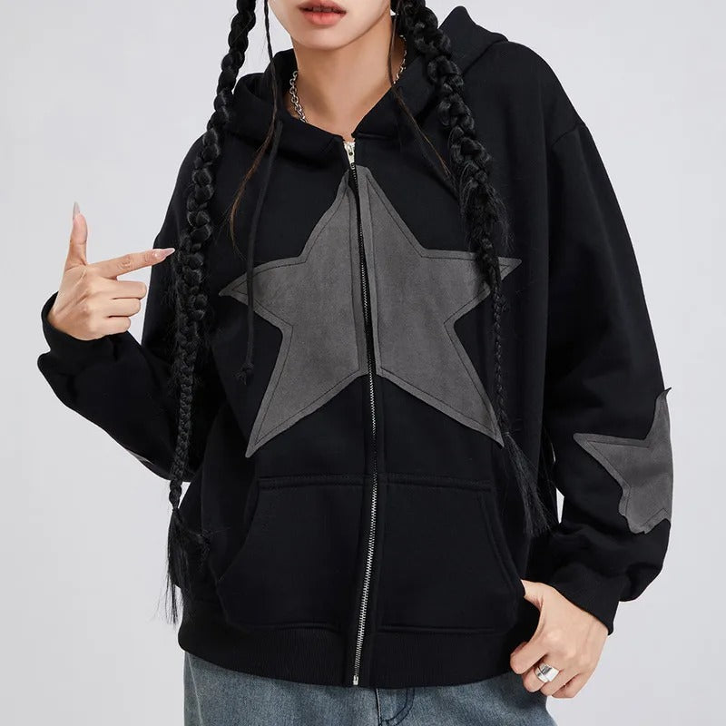 Ivyshape | Sweat Jacket with Hood with Star Print for Women