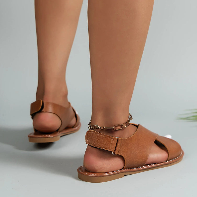 Ivyshape | Women's Leather Sandals With Buckle