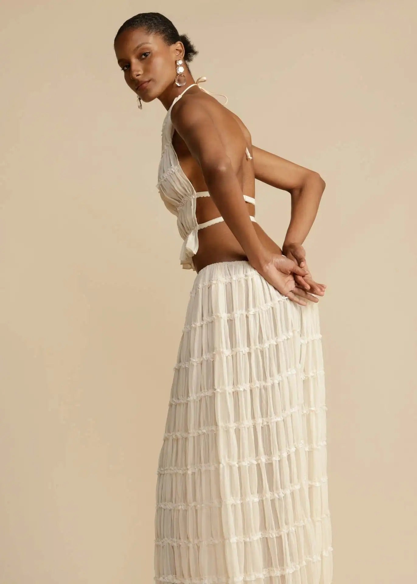 Ivyshape | Women's Halter Top And Skirt Set Ivory