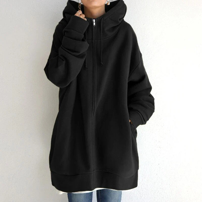 Ivyshape | Longer Hooded Fleece Pullover