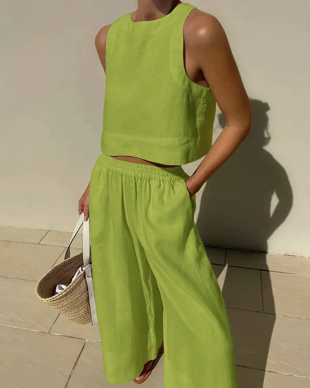 Solid Color Sleeveless 2pieces Set