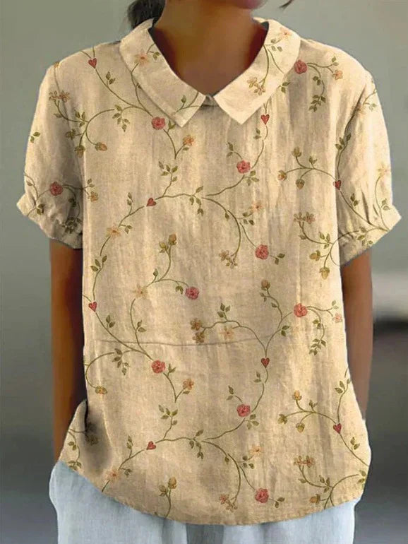 Ivyshape | Flower Print Cotton Linen Blouse