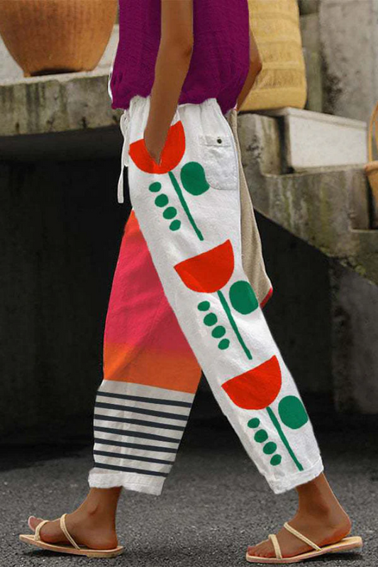 Ivyshape | Casual Unique Printed Button Pocket Pants