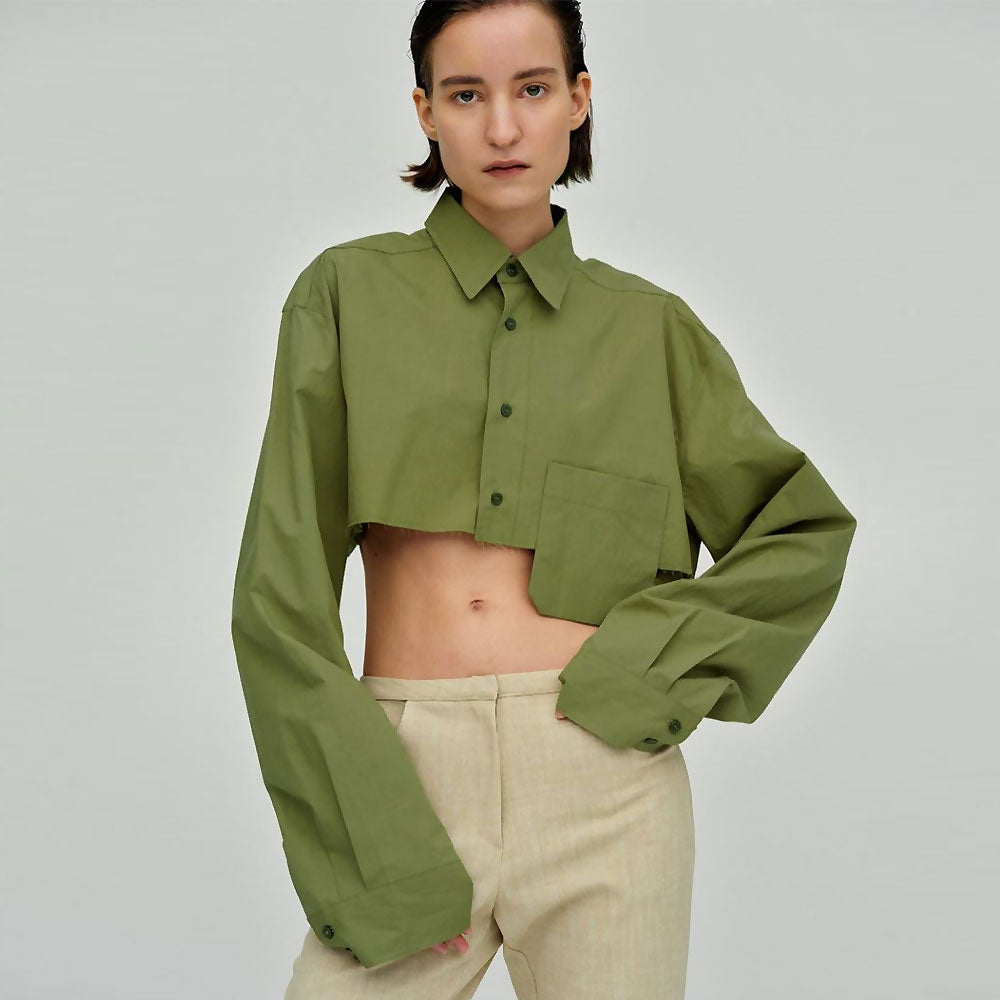 Ivyshape | Oversized Green Button-Down Shirt