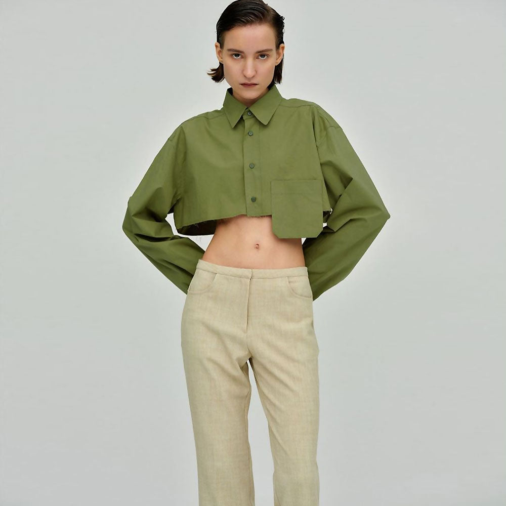 Ivyshape | Oversized Green Button-Down Shirt