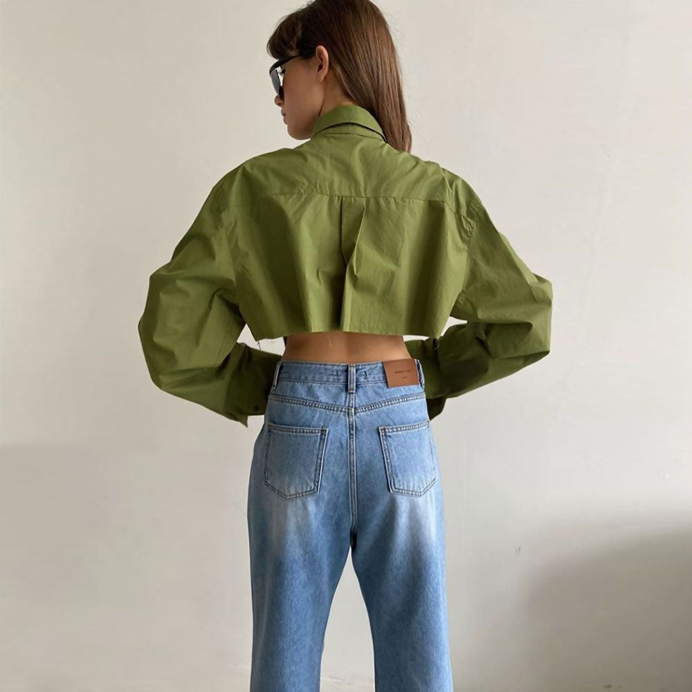 Ivyshape | Oversized Green Button-Down Shirt