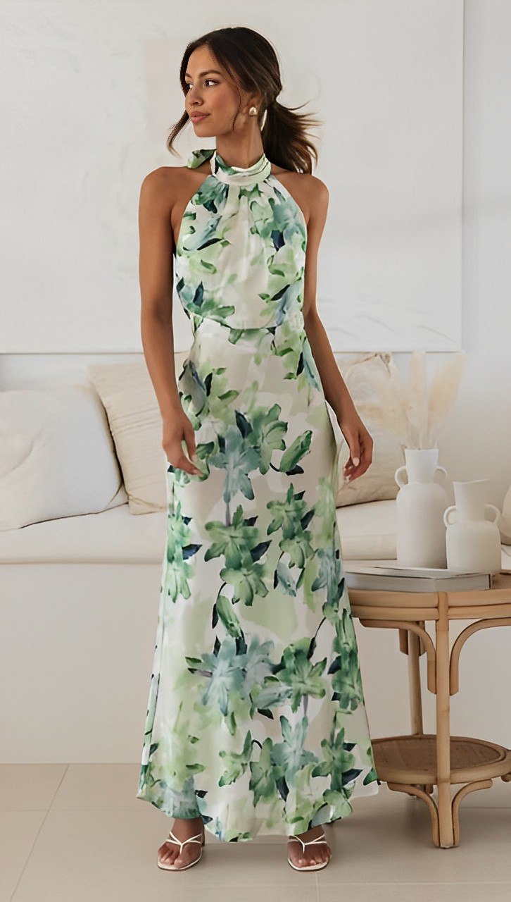 Summer Elegant Long Dress with High Neckline | Ideal for Summer