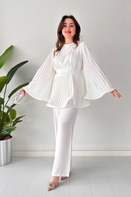 Ivyshape | Pleated Flared Top And Pants Set